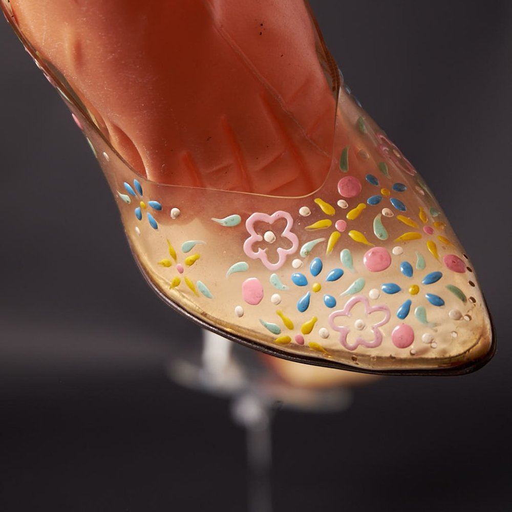1950s Clear Painted Flowers Slingback Heels Shoes